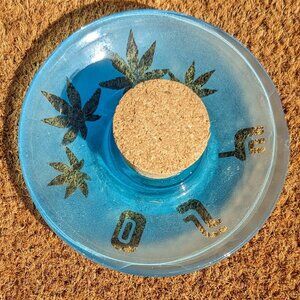 Glass Blue Ash Tray 420 Flower Summer Smoke Bowl with Cork